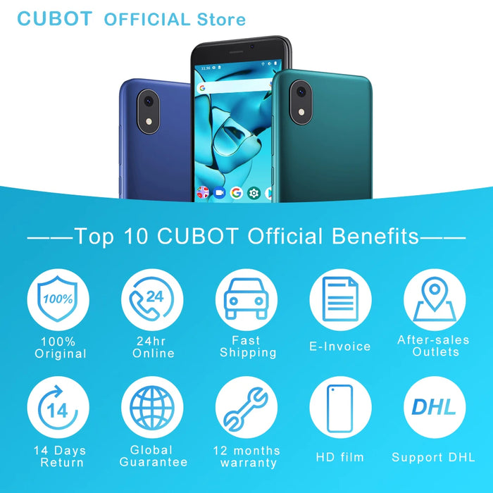 Cubot J10 Smartphone 4-Inch Mini Phone 2350mAh 32GB ROM 5MP Rear Camera Google Android 11 Dual SIM Card 3G Telephone Face ID