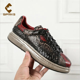 NEW real snakeskin casual shoes luxury mens sport sneakers python leisure flats Fluorescent sole moccasin 44