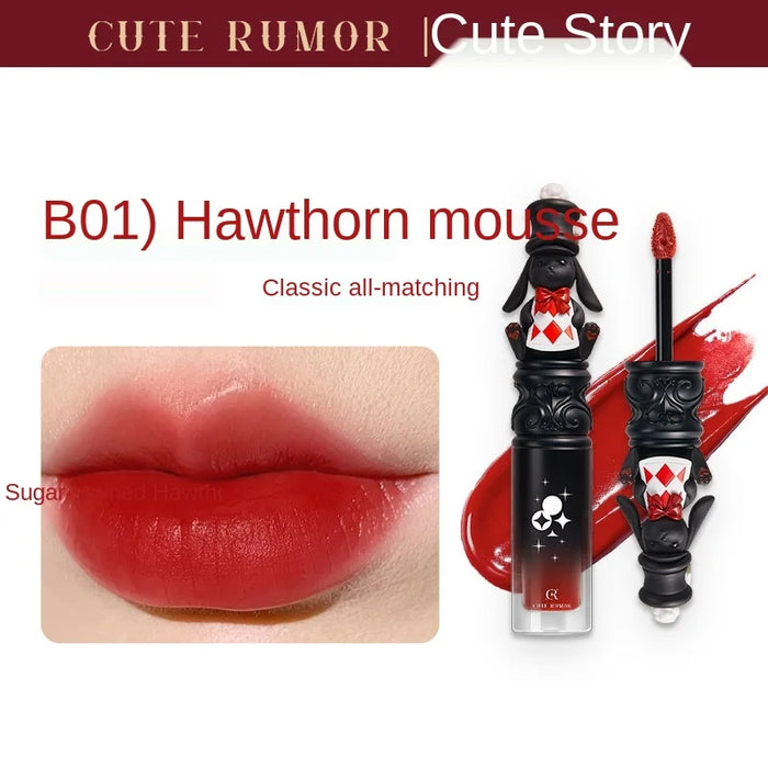 TT Black Rabbit Cute Story Qijing Tea Party Velvet Lip Lacquer Lipstick Matte Soft Mist Color Moisturizing