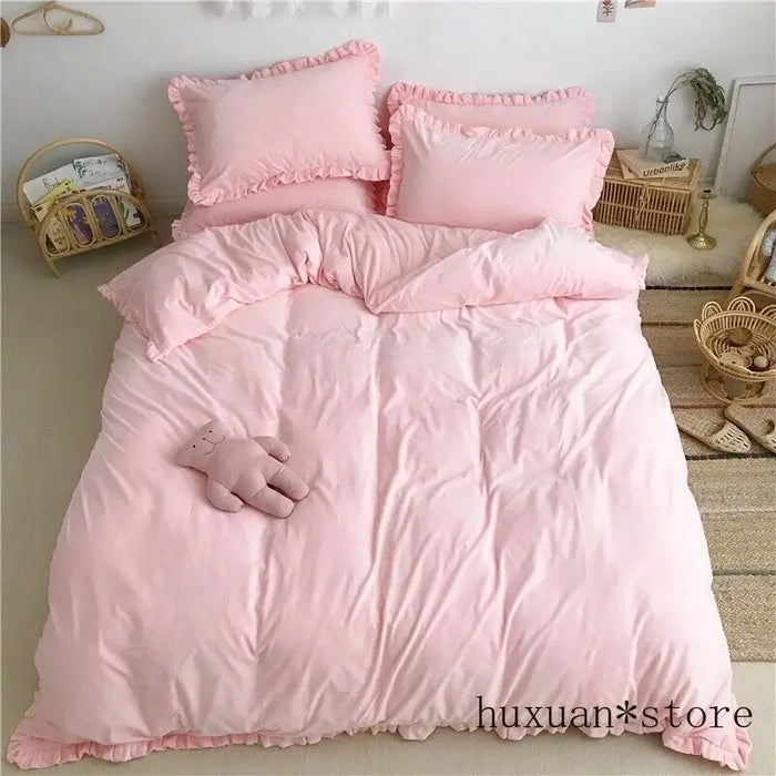 White Grey Ruffled Duvet Cover Bed Sheet Set Fleece Cotton Soft Warm Bedding Set Conforter Set Queen