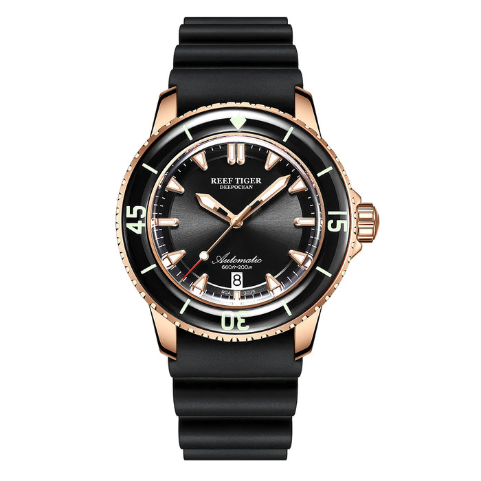 Reef Tiger/RT Top Brand Watch For Men Mechanical Dive Watches Rose Gold Rubber Strap Luminous Waterproof Watch RGA3035