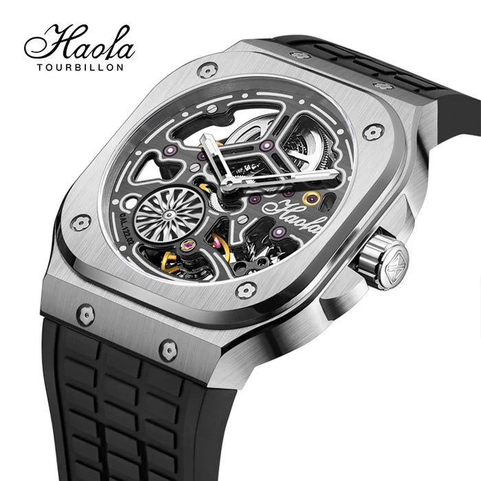 Haofa Skeleton Automatic Movement Watches Men Luminous Sapphire Self-wind Mechanical Watch Waterproof 80H Power Reserve 1960