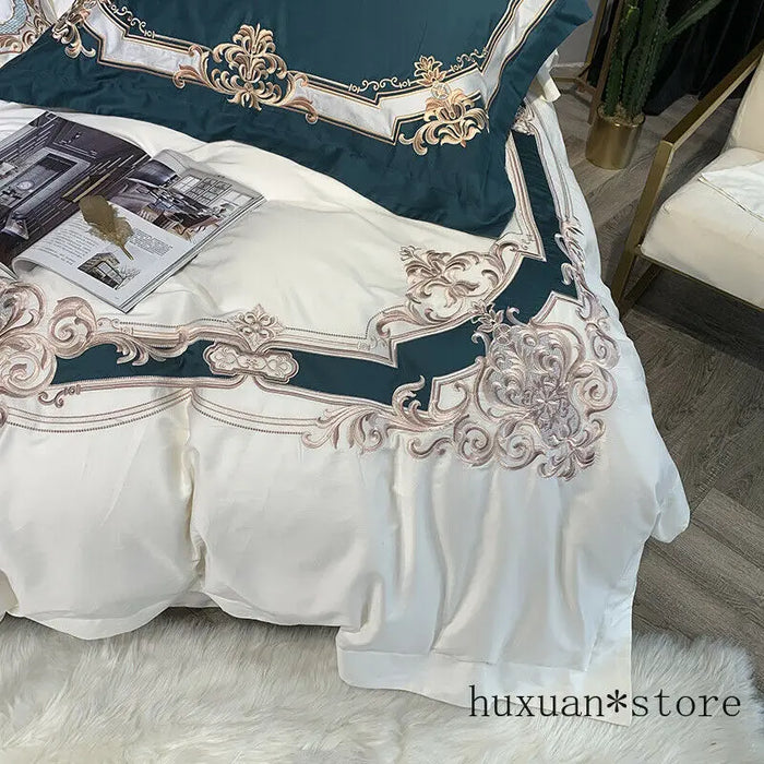 Egyptian Cotton White Duvet Cover Bed Sheet Queen King Embroidery Bedding sets