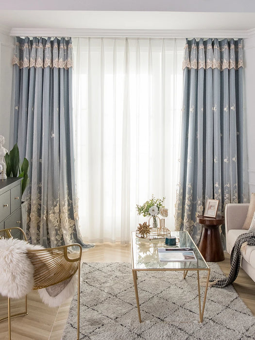 Nordic Luxury Velvet Curtains Double Layer French Embroidery Cortinas for Living Room Bedroom Princess Cloth Yarn with Vanlance