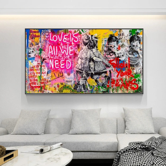 Banksy Art Love Is All We Need Oil Paintings on Canvas Graffiti Wall Street Art Posters and Prints Decorative Picture Home Decor