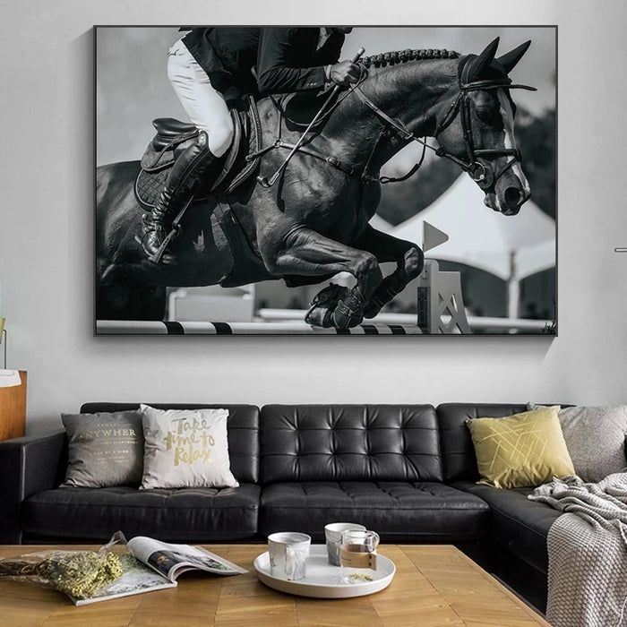 Horse Racing Canvas Art Black White Animals Wall Art Poster Pictures Cuadros Canvas Print Paintings for Living Room Home Decor