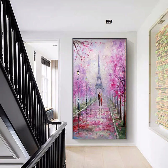 TT Nordic Style Flower Home Decoration Painting Hallway Pure Hand Drawing Oil Painting Corridor Pink Cherry Blossom Hanging