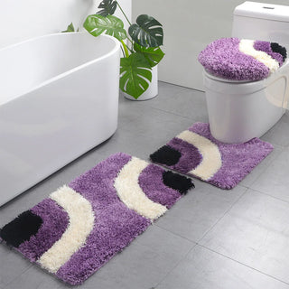 1 Set Bathroom Mat For Toilet European Grid Printing Shower Room Carpet Door Mat Anti-Slip Household Lid Cover Floor Rug Sets
