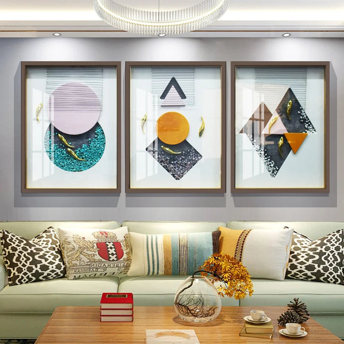 CX Real Handmade Geometric Stone Painting 3D Mural Light Luxury