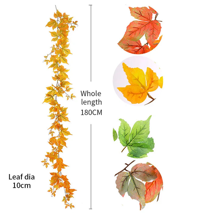 180cm Artificial Plastic Plants Ivy Maple leaf garland tree Fake Autumn leaves Rattan Hanging Vines for Wedding Home Wall Decor