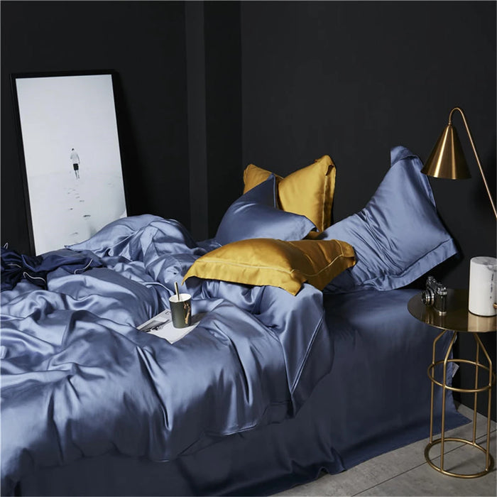 Liv-Esthete Noble 100% Silk Blue Bedding Set Healthy Pure Silk Luxury Queen King Duvet Cover Flat Sheet Pillowcase Free Shipping