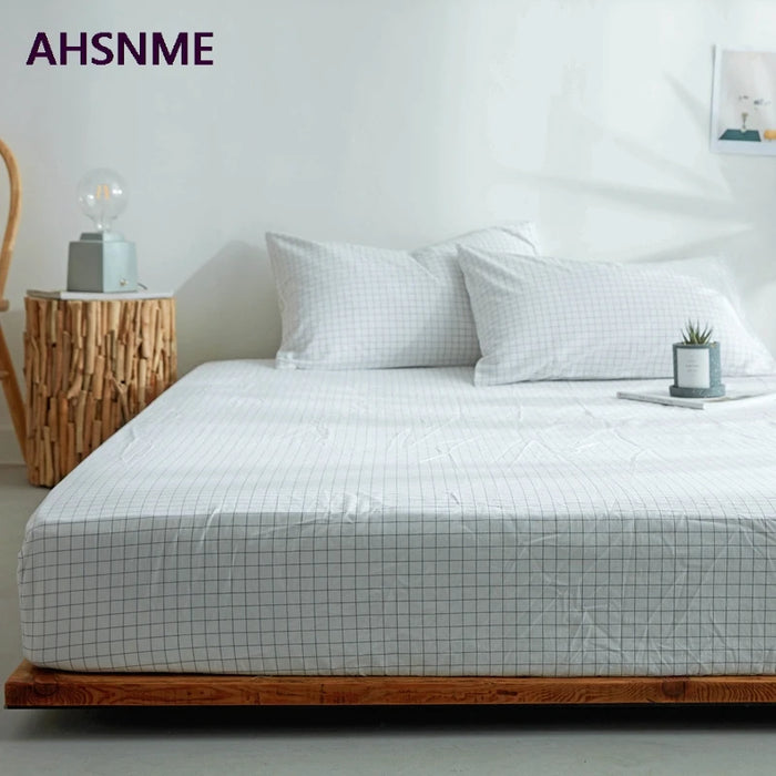 AHSNME Small White Plaid 100% Cotton sheets Super Soft parure de lit Cool Summer Simple Water Fitted Sheet 135/150/200/180/200cm