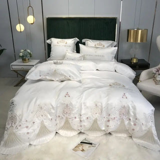 White Crown Embroidery Bedding Set Luxury Europe Jacquard Satin Cotton Quilt/Duvet Cover Bedspread Bed Sheet Pillowcase