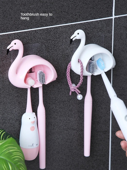 TT2 Creative Toothbrush Storage Rack Punch-Free Flamingo Bathroom Cute Tooth-Cleaners Storage Rack