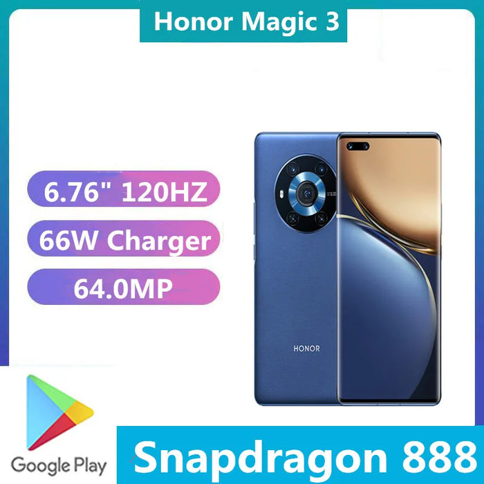 DHL Fast Delivery Honor Magic 3 5G Cell Phone Screen Fingerprint Snapdragon 888 OTA 64.0MP Camera 66W Charger 6.76" OLED 120HZ