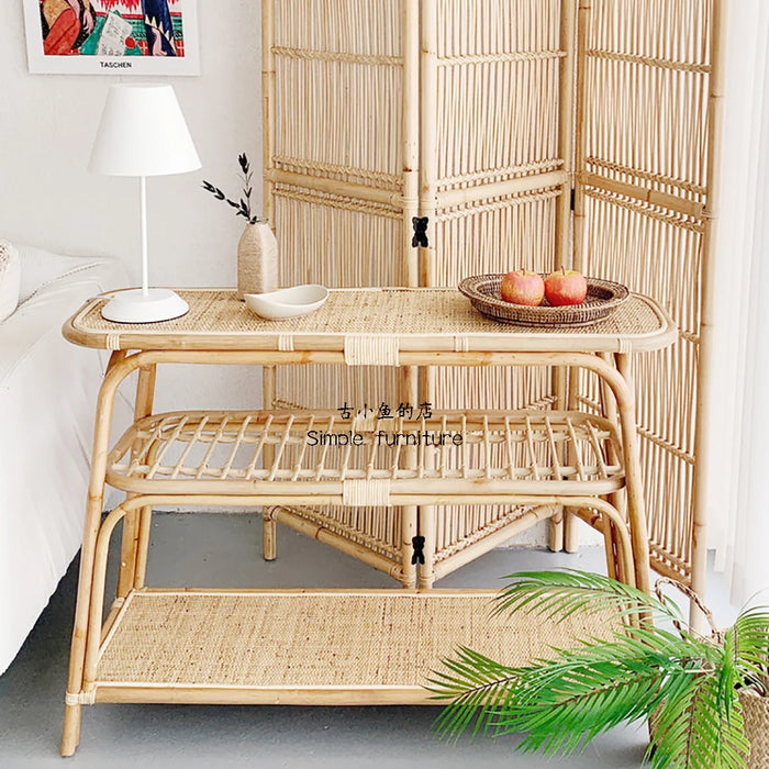 TT Rattan Storage Rack Ins Creative Corner Storage Three-Layer Rattan Rack Simple B & B Decoration