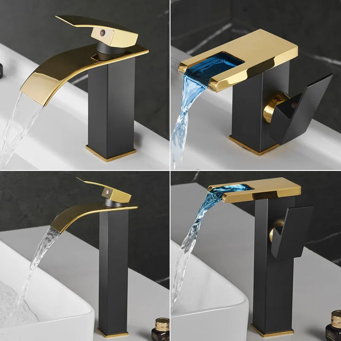 TT Copper Table Wash Wash Basin Basin Hot and Cold Faucet Bathroom Cabinet Bathroom Black Waterfall