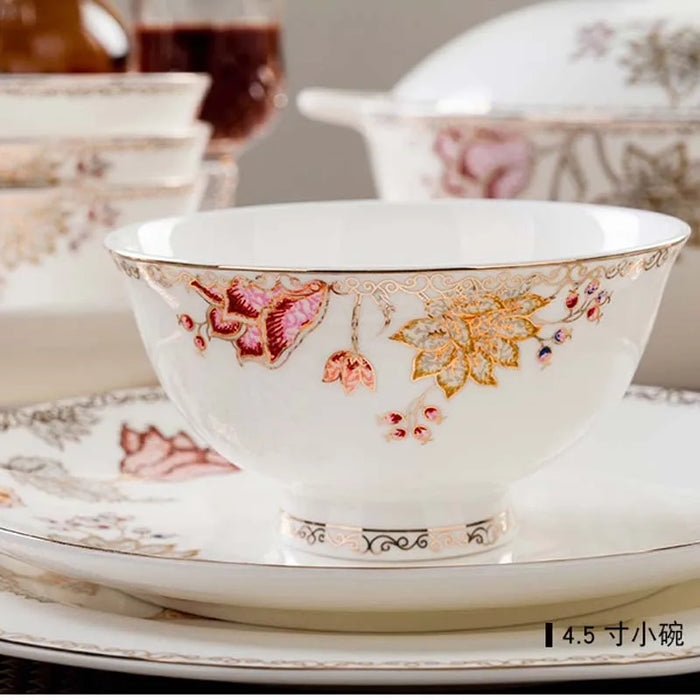 56 Heads jingdezhen ceramics chinese dishes European style dishes set Tableware Rice Bowl Salad Noodles Bowl Dinnerware Sets