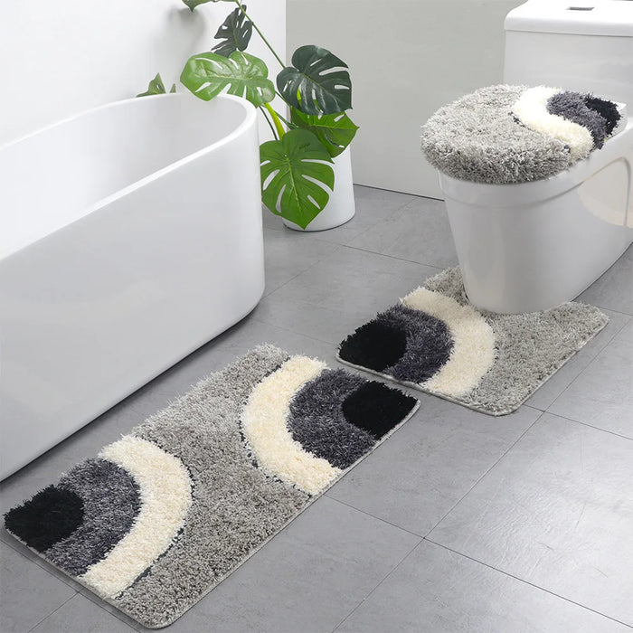 1 Set Bathroom Mat For Toilet European Grid Printing Shower Room Carpet Door Mat Anti-Slip Household Lid Cover Floor Rug Sets