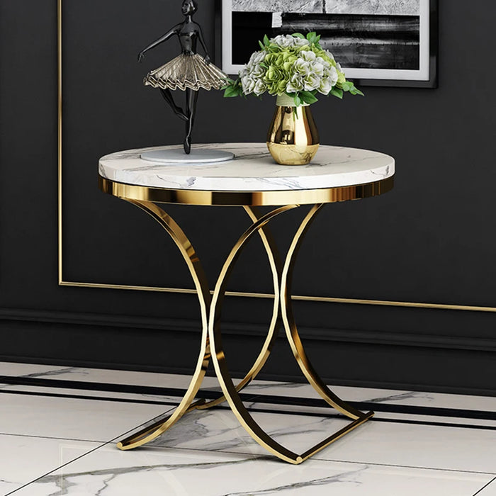 CYMild Luxury Marble Corner Table Side Table Small Coffee Table Living Room Sofa Side Cabinet Bedroom Bedside Table Simple round