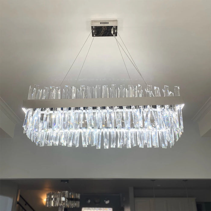 Modern Hanging Chandelier For Dining Room Luxury Rectangle Kitchen Island Crystal Lamps Chrome/Gold Led Home Decor Light Fixture