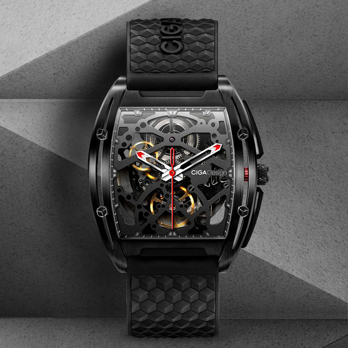 CIGA Design Automatic Mecthanical Skeleton Watch for Men Z Series Black DLC Coatings Case Fashion Casual Male Watches Timepiece