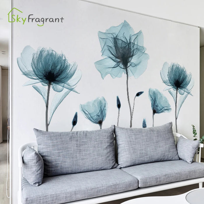 Nordic Lotus Wall Stickers For Living Rooms Bedroom Background Home Wall Decor Creative Flower Self Adhesive Vinyl Glass Sticker