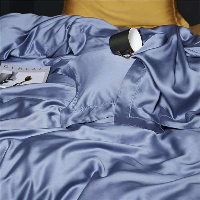 Liv-Esthete Noble 100% Silk Blue Bedding Set Healthy Pure Silk Luxury Queen King Duvet Cover Flat Sheet Pillowcase Free Shipping