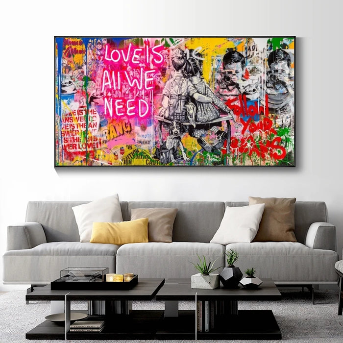 Banksy Art Love Is All We Need Oil Paintings on Canvas Graffiti Wall Street Art Posters and Prints Decorative Picture Home Decor