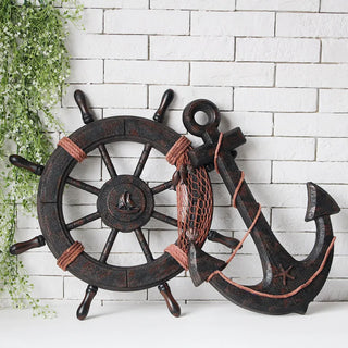 Mediterranean Style Fashion Ship Wooden Boat Beach VINTAGE Wood Steering Wheel Nautical Fishing Net Home Wall Decor Gifts