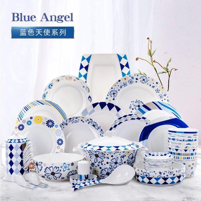 Tangshan Ceramic bone china tableware set 56 PIECES  Korean bowl and plate Nordic set bowl and plate Mediterranean plate