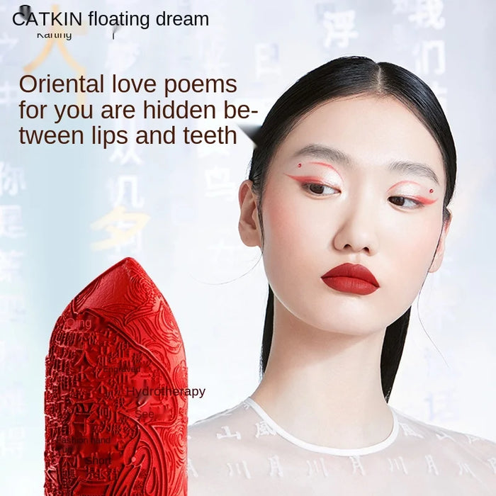 zq Free Shipping Catkin Floating Dream Carved Love Poem Lipstick 3.6G * 1 Velvet Matte White Moisturizing National Fashion Brand