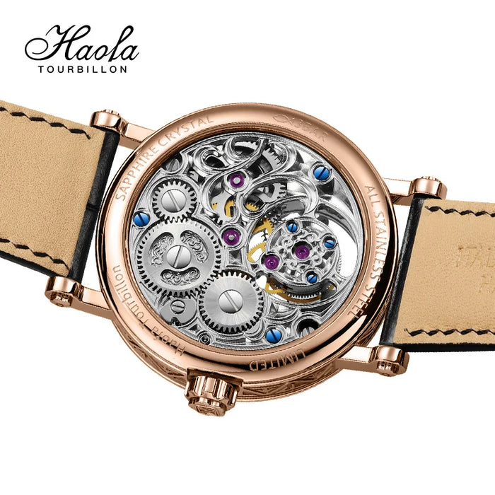 Haofa Skeleton GMT Tourbillon Movement Mens Watch Sapphire Mechancial Tourbillon Wristwatches Day And Night Watch 1601