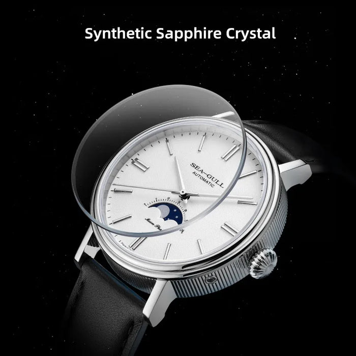 New Seagull Automatic Mechanical Watch Moon Phase Leather Casual Business Wristwatch Mechanical Relojes Hombre 819.12.6136