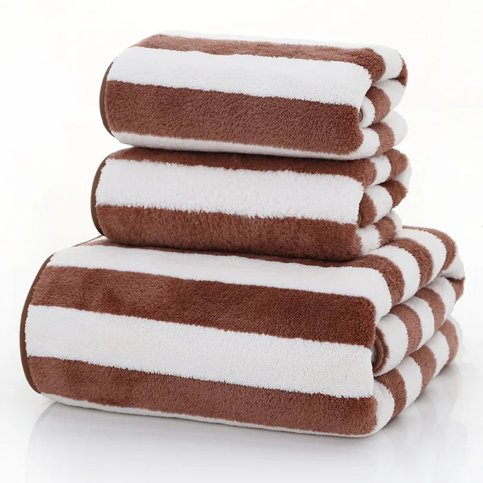 Drop Shipping microfiber stripe Towel Hotel Supplies for  Bath Shower Towel Face Towel Bath Spa Towel 3pcs/set