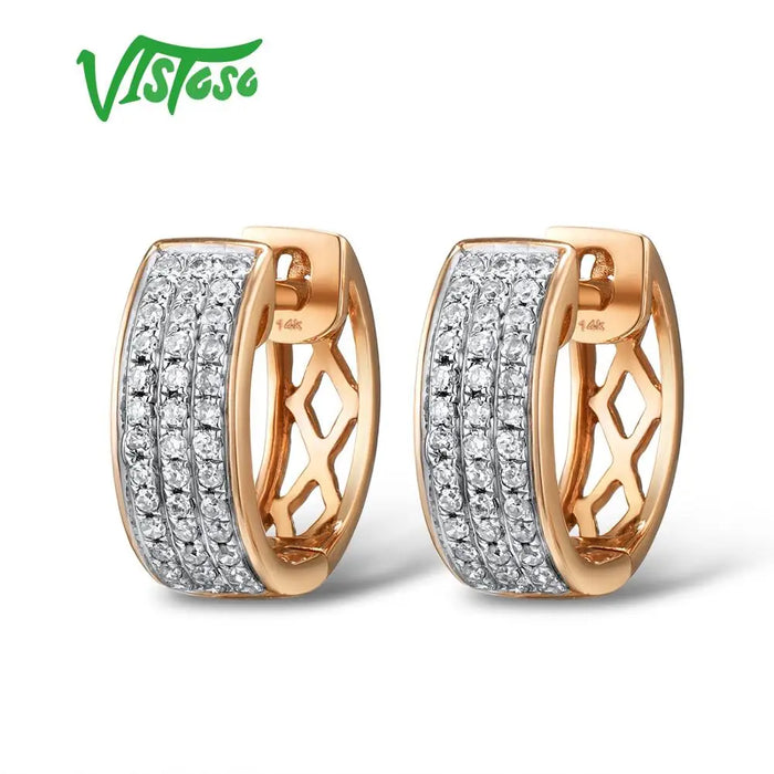 VISTOSO 14K 585 Rose Gold Earrings For Lady Glamorous Elegant Sparkling Diamond Earrings Luxury Wedding Engagement Fine Jewelry