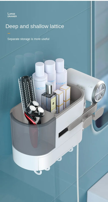 zq  Hair Dryer Rack Punch-Free Bathroom Toilet Storage Rack Wall-Mounted Tube Rack