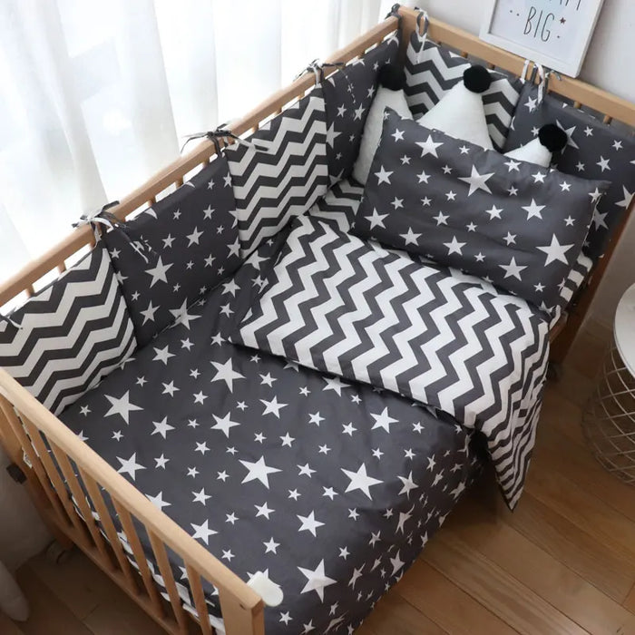 Baby Bedding Set Nordic Striped Star Crib Bedding Set With Bumper Cotton Soft Baby Bed Linen Items For Newborns Nursery Decor