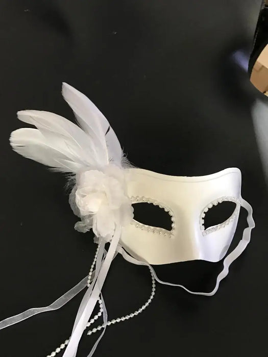 TT Halloween Retro Venetian Masquerade Princess Men's and Women's Feather Lace Full Face White Funny Mask