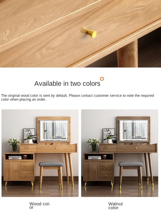 TT Flip All Solid Wood Oak Dressing Table Storage Cabinet Integrated Makeup Table Modern & Minimalism Small Apartment