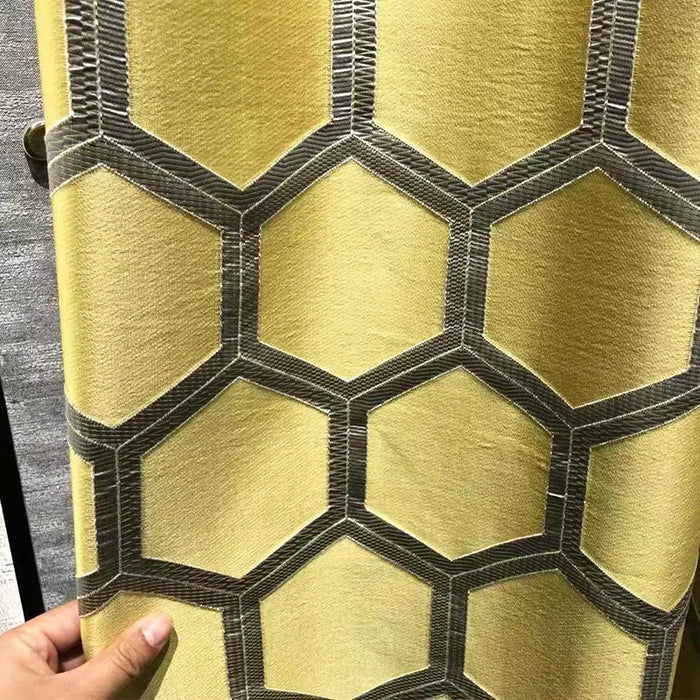 Luxury Gold Geometric Pattern Blackout Curtains for Living Room Finished  Jacquard Golden Curtain Drapes for Villa Cafe