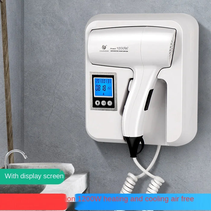 zq Hotel Hotel Wall-Mounted Electric Hair Dryer Home Bathroom Dry Skin Hair Dryer with LCD Display Punch-Free