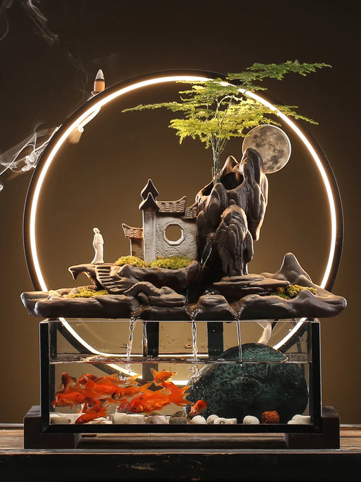 zq Decoration Creative Landscape Circulating Water Fish Tank Living Room Office Fortune Decoration Opening-up Housewarming Gifts