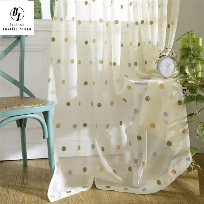 Cute Circle Embroidery Cartoon Curtains For Living Room Bedroom Children's Room Sheer Tulle Curtain Modern Home Decoration T57#3