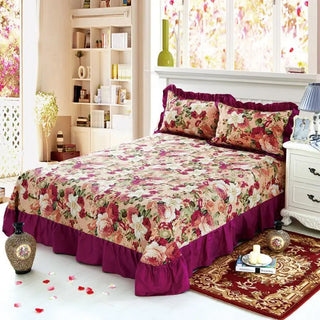 100% Pure Cotton Ruffled Soft Bed Sheet Purple Large Bedsheet Queen King size Bedsheet with Two Pillow Covers Flat sheet
