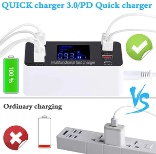8 Port USB Type C Charger Smart LED Display Quick Charge 3.0 USB Fast Charging Adapter 40W with Smart IC Travel Charger