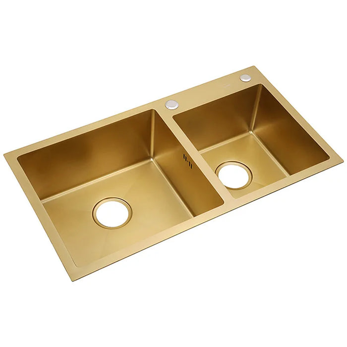 Home Improvement Nano-coating Sinks Vegetable Washing 304stainless Steel Kitchen Sinks Gold Double Bowl With Tap Above Counter