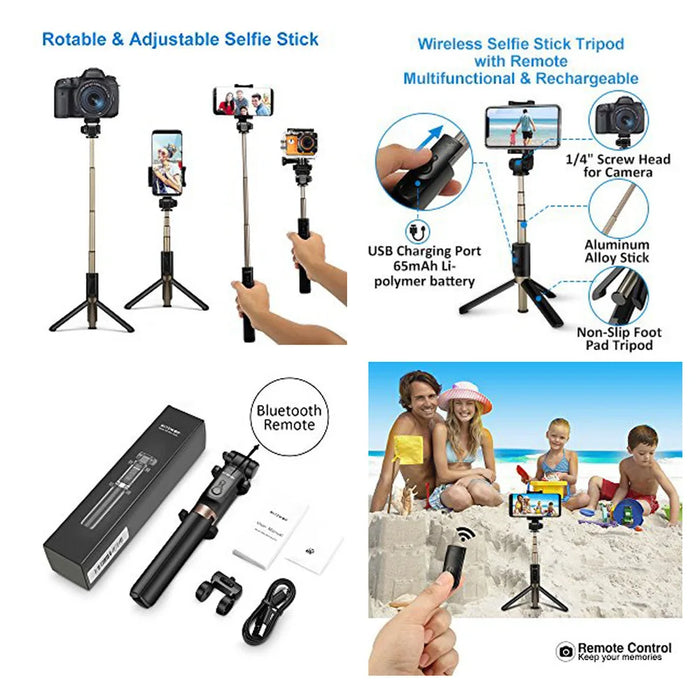 Selfie Stick Bluetooth, Extendable   with Wireless Remote and Tripod Stand