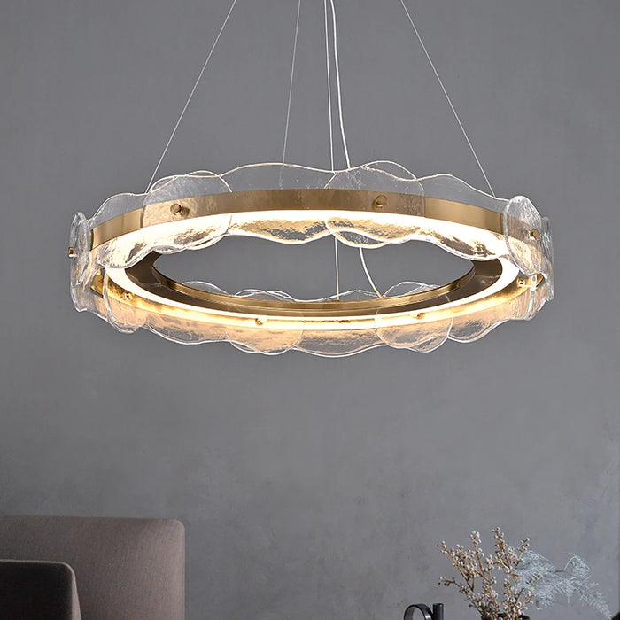 FKL Modern Round Chandelier Water Corrugated Glass Duplex Villa High-end Home Improvement Living room Dining room Chandelier