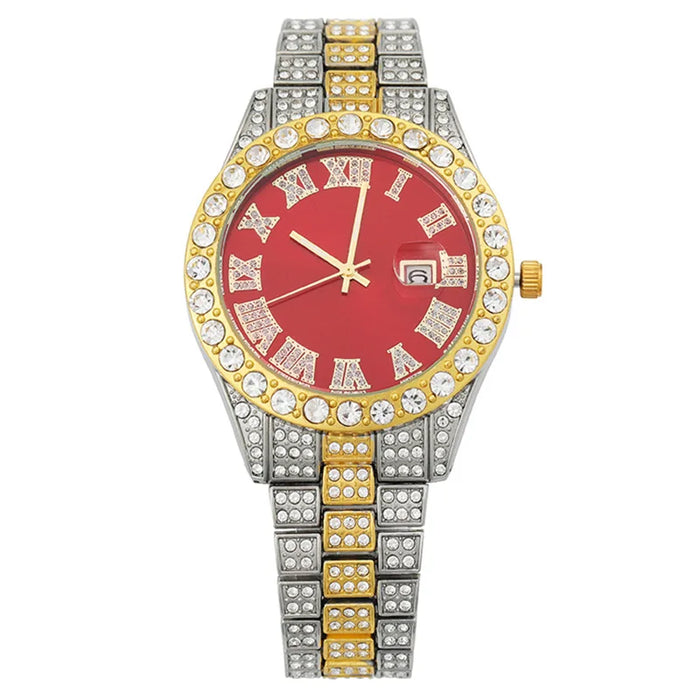 Explosive Diamond-Encrusted Full Diamond Roman Text Fashion Belt Calendar Luxury  Ladies Women's Watch